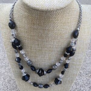 Premier Designs Black & Clear Beaded Layered Necklace Fashion Jewelry